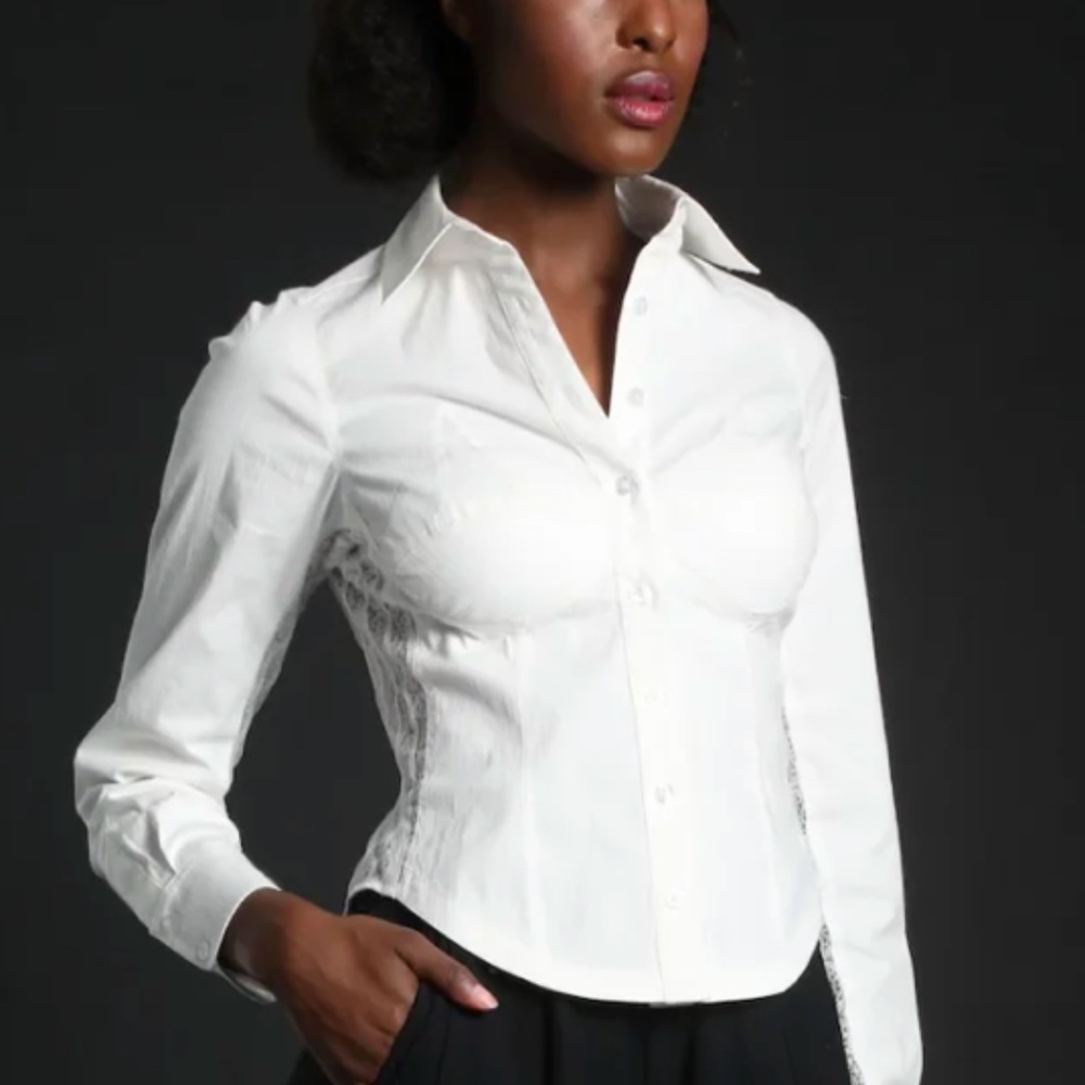 NWT In Earnest Byron Lars Oxford Boob Button Down – Size 6 – Lace Detail